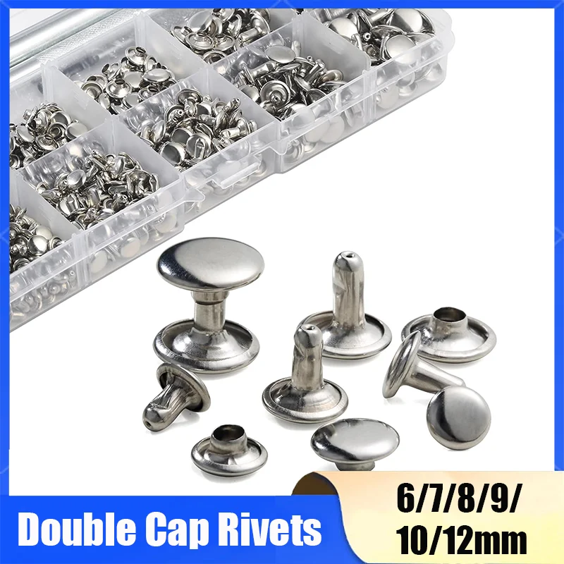 50-1000Sets 6-12mm Metal Double Cap Round Rivet Studs Collision Nail Spike Rock Leather Craft Shoe Bag Belt Garment Bracelet DIY