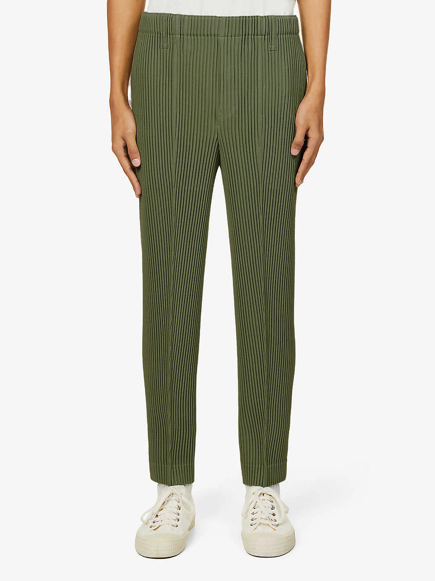 Miyake Pleated Homme Men's High Waist Green Pencil Pants