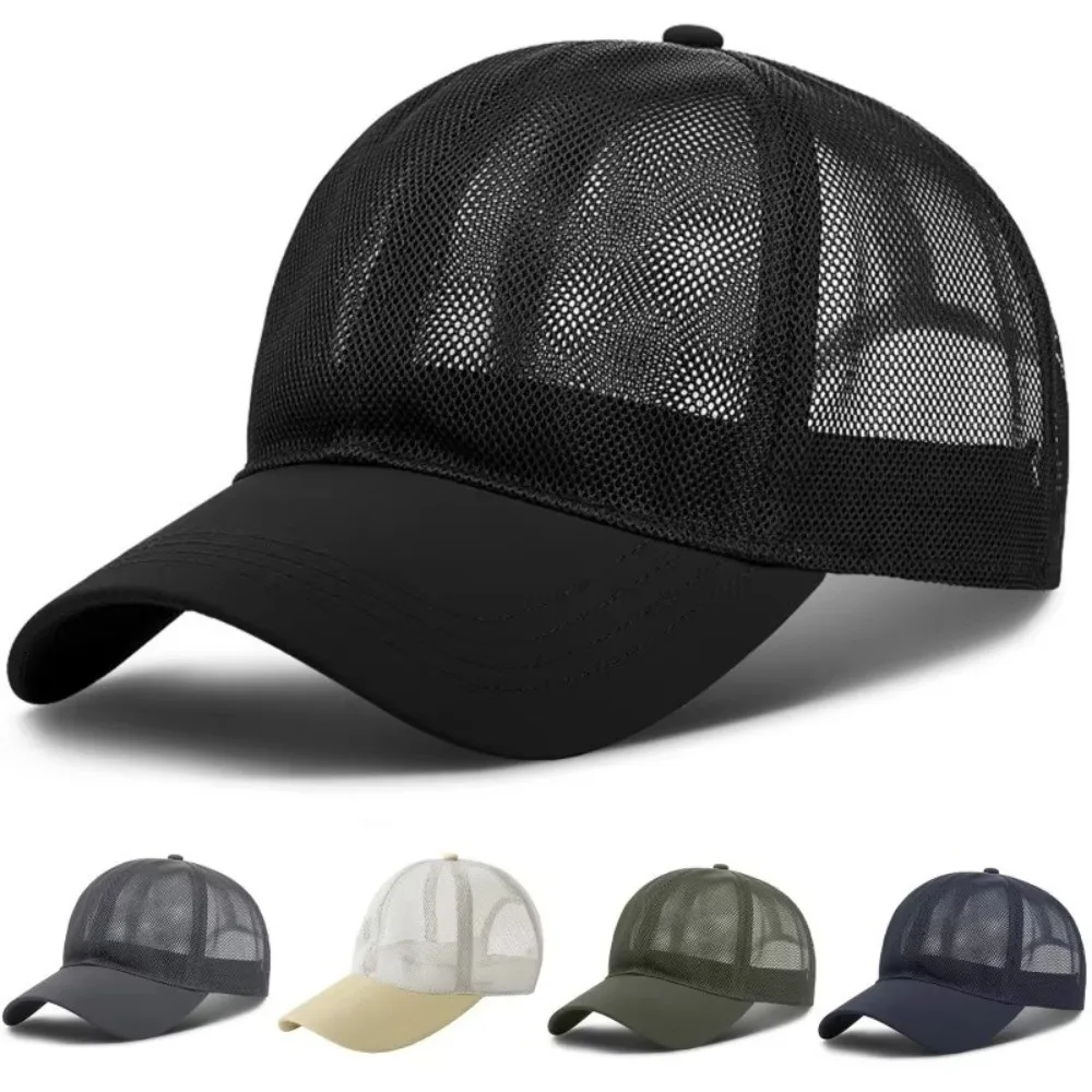 Adjustable Full Mesh Baseball Cap Sun Protection Openwork Quick Dry Baseball Cap Soild Color Polyester Breathable Mesh Cap Golf