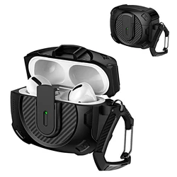 Secure Lock Clip Carbon Fiber Hard Shell TPU+PC Case For Airpods 4 For Airpods Pro2 3 2 1 Case Cover with mountaineering buckle