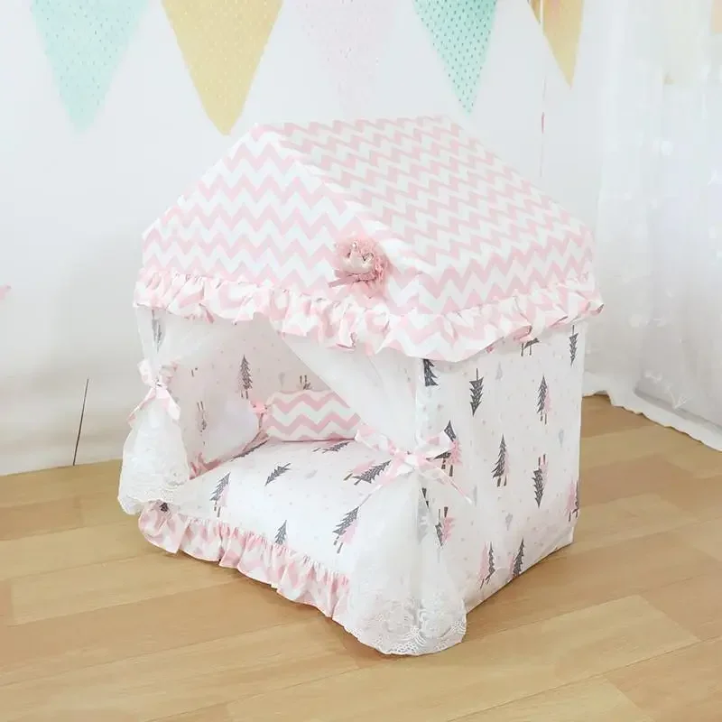 Ninho de barraca para animais de estimação, ninho de princesa para gatos, cama para cães pequenos, cama para animais de estimação, universal durante todo o ano, removível e lavável