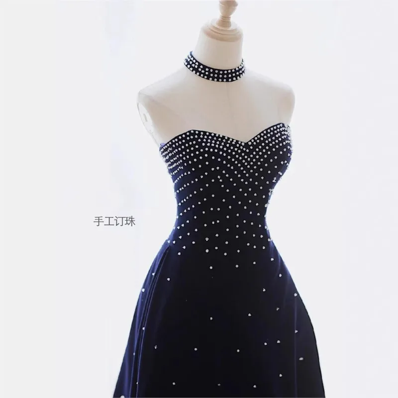 Strapless blue toasting banquet niche design dress