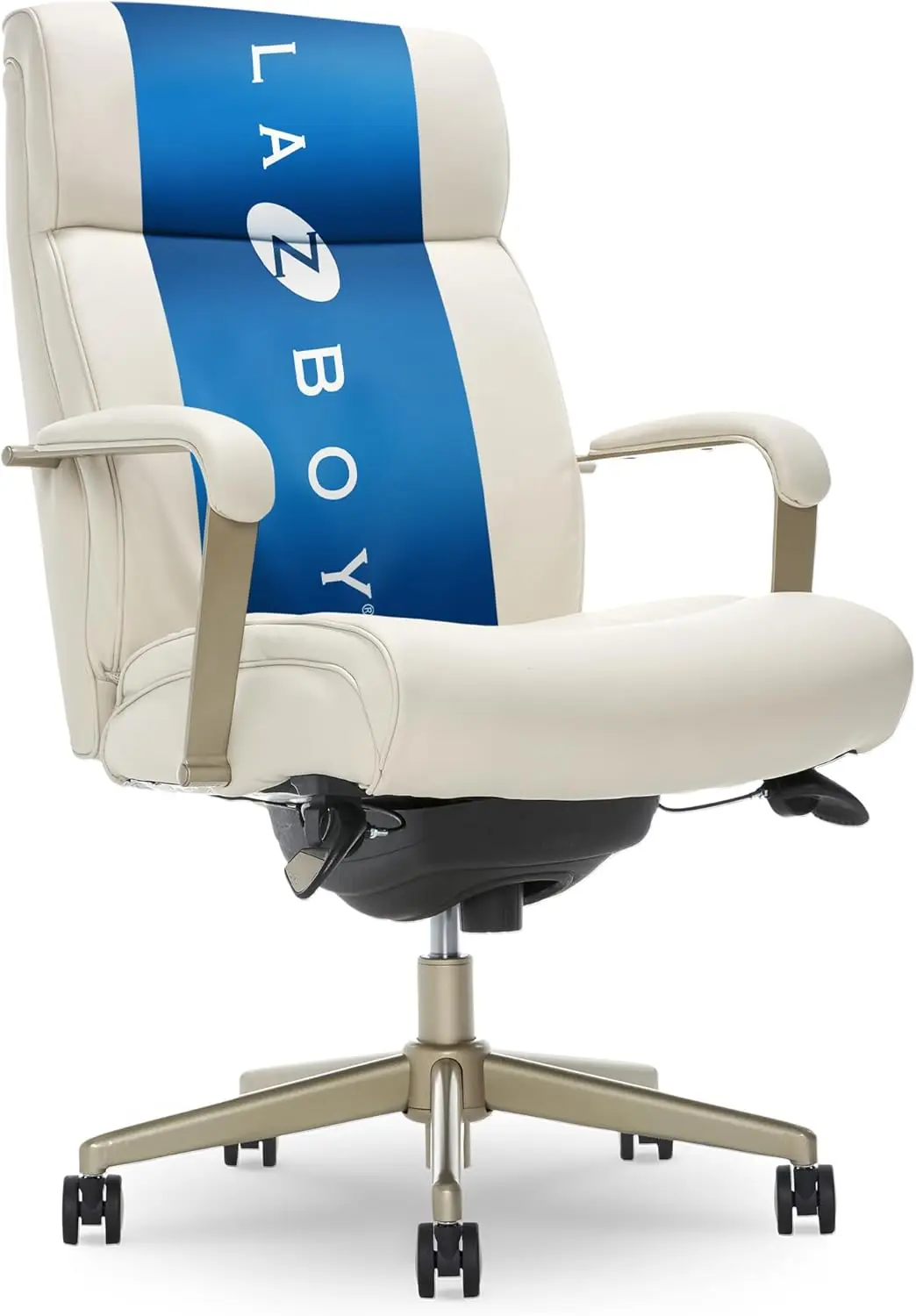 Executive Office, Adjustable High Back Ergonomic Computer Chair with Lumbar Support, Brass Finish, Ivory White Bonded Leather 30