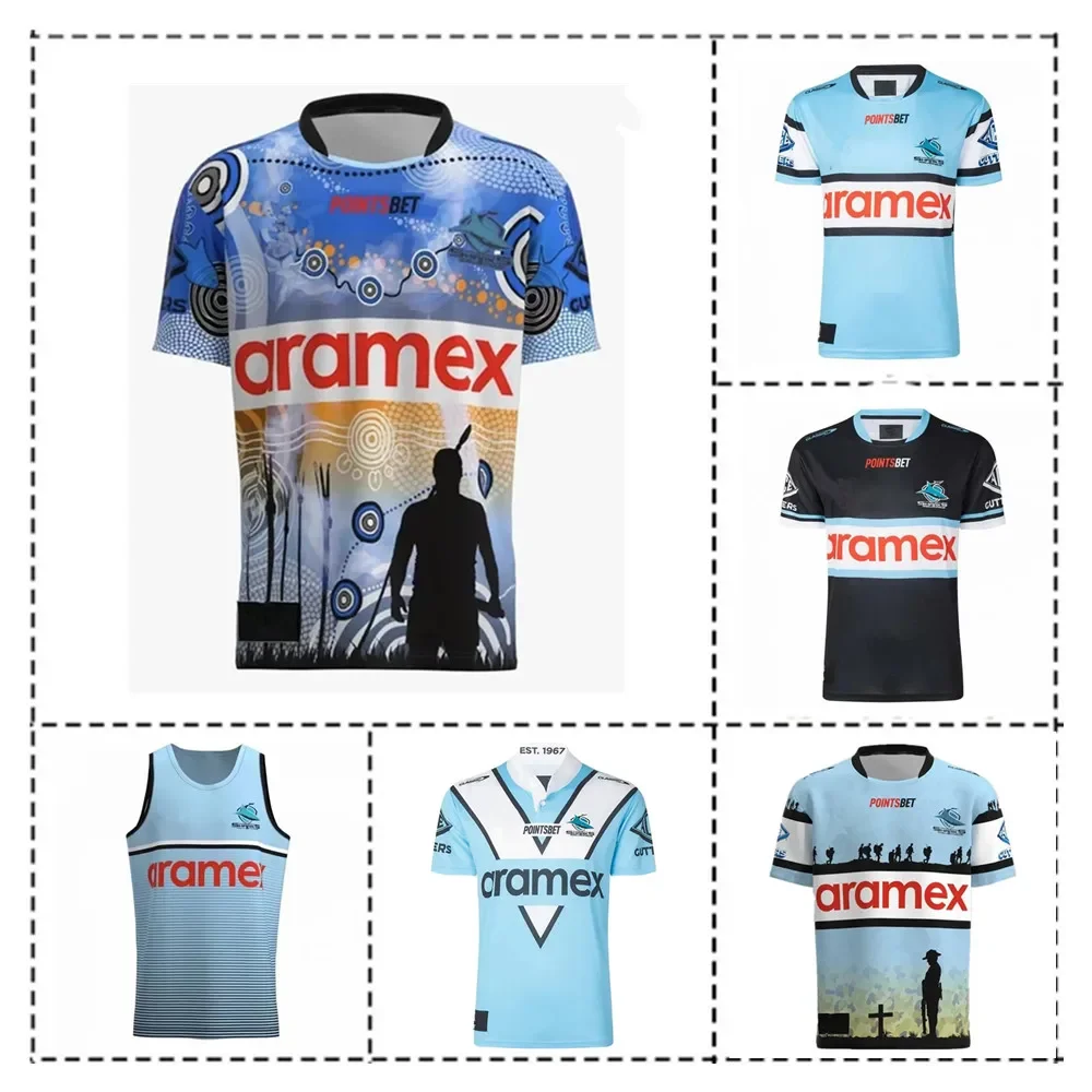 

2023 Cronulla Sharks Home / Away Heritage Indigenous Singlet Mens Rugby Jersey Size:S-5XL （Print Custom Name Number）