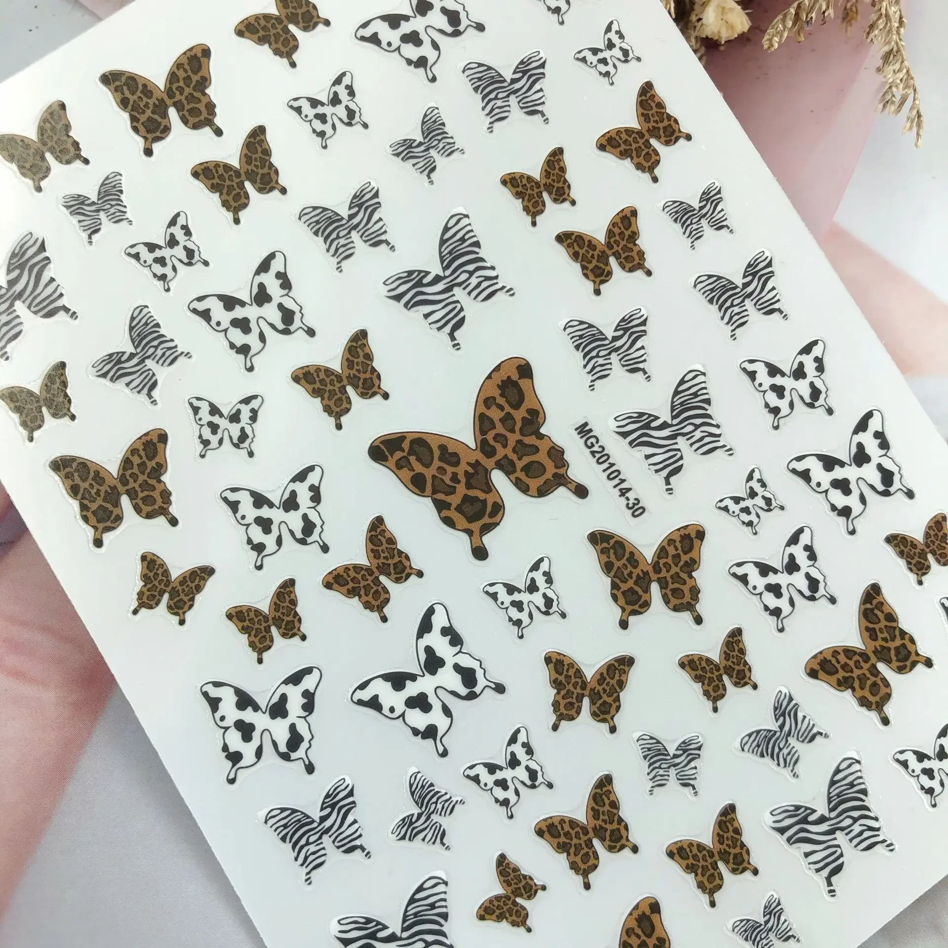 Leopardo Butterfly Design 3D Nail Art Stickers Leopard Adshive Stickers Slider Decals Tip Manicuring Art Decoration Accessory