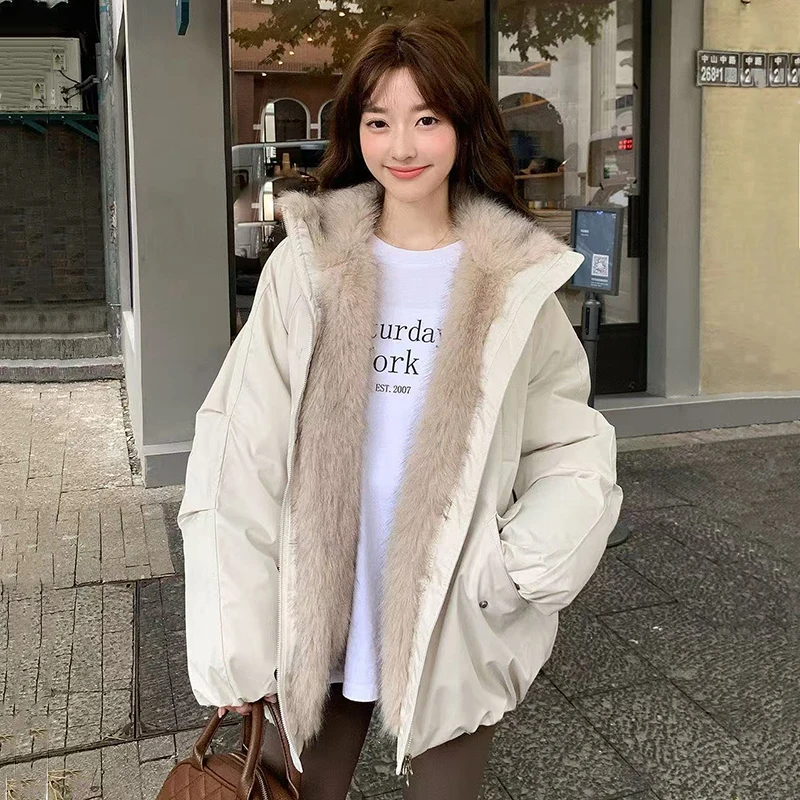 

Winter Thick Warm Parkas Coats Women Y2K American Streetwear Fur Patchwork Down Jacket Fashion Loose All Match Zipper Outerwear
