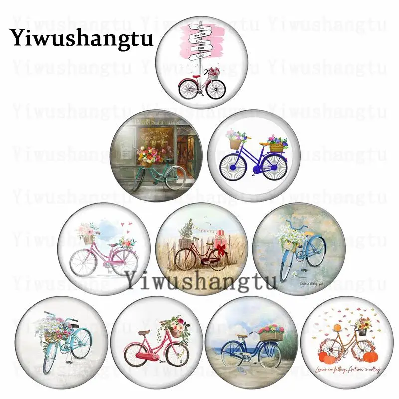 Green travel bike outdoor sport 12mm/20mm/25mm/30mm Round photo glass cabochon demo flat back Making findings