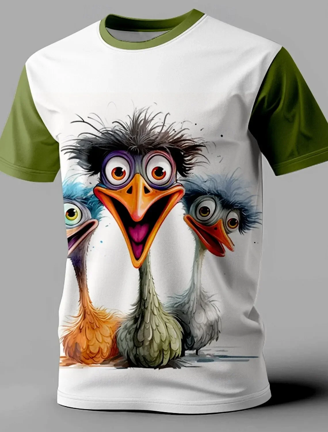 Fun Hip Hop Men's Animal Print Shirt Crew-neck Short-sleeved Shirt Casual Retro Style Spring/Summer Street Trend Everyday