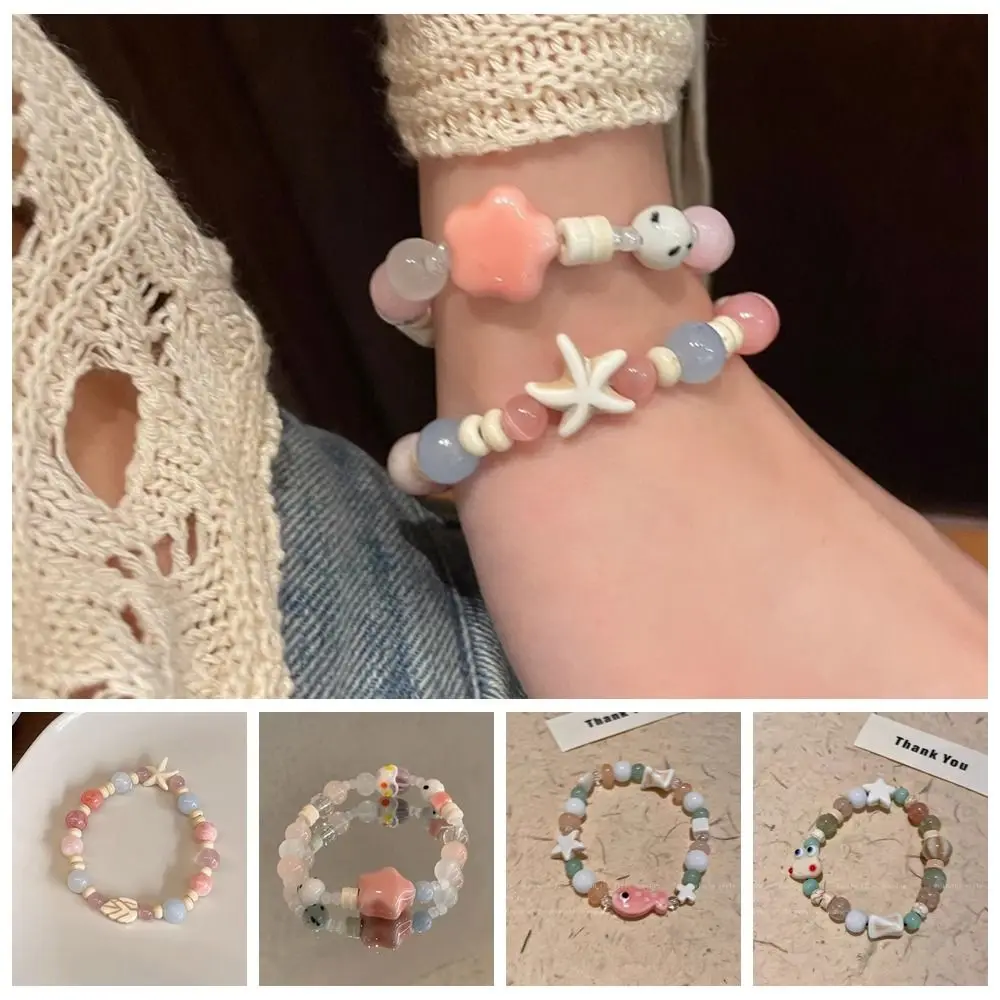 Handmade Ceramic Fish Bracelet Cartoon Korean Style Resin Frog Bracelet Jewelry Accessories Liuli Bead Cute Bead Bracelet Friend