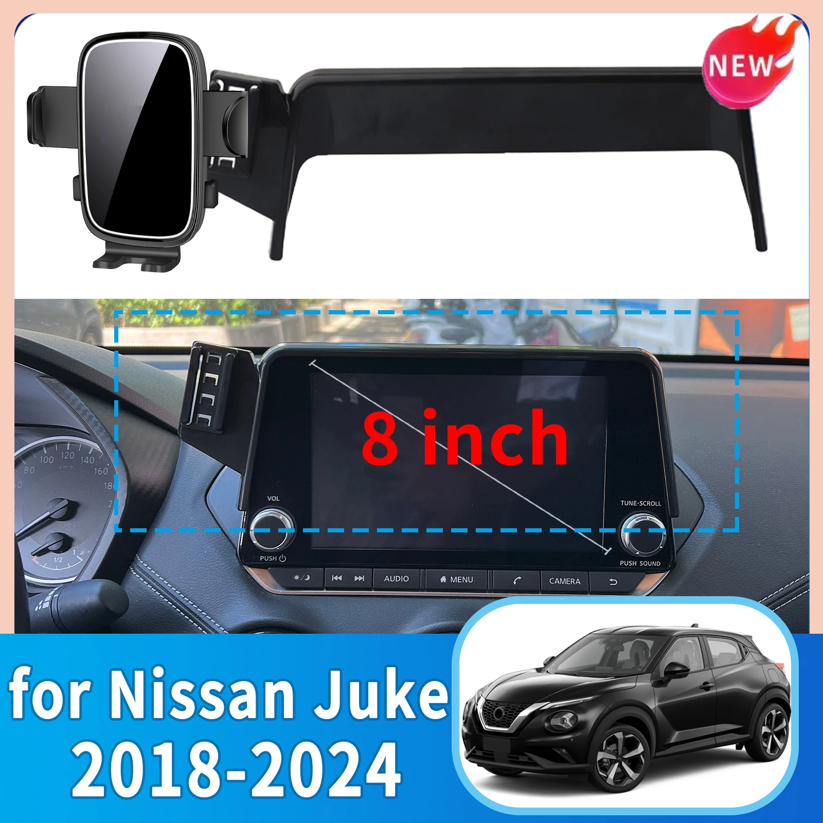fit for Nissan Juke F16 2018-2024 (8/7inch) Screen Fixed Base GPS Bracket Wireless Charging Mobile Phone Holder Car