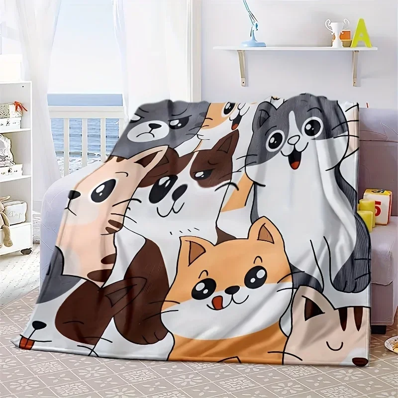 Tiger-spotted cat face pattern Flannel printed blanket suitable for all seasons suitable for living room office sofa and travel