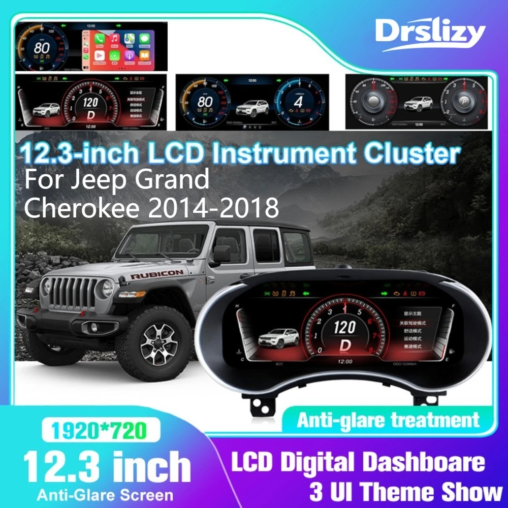 

For Grand Cherokee WK2 2014-2018 Digital Cluster 12.3" Gauge Speedometer Gear with Dashboard Cover for Jeep UI +3 Colour Dash
