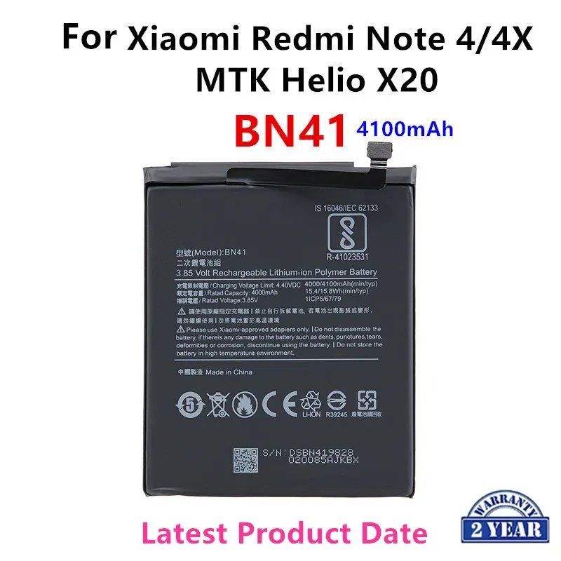 

100% Orginal BN41 4100mAh Battery For Xiaomi Redmi Hongmi Note 4 / Redmi Note 4X Batteries