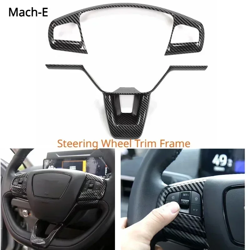 

For Mustang Mach-E Steering Wheel Trim Frame Cover Decorative Sticker Carbon Pattern Ford Electric Horse Interior Accessories