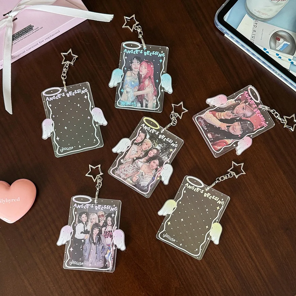 Angel Wings 3 Inch Kpop Photocard Holder Transparent Hard Card Protector Idol Photo Display Sleeve Kawaii Bag Pendant Stationery