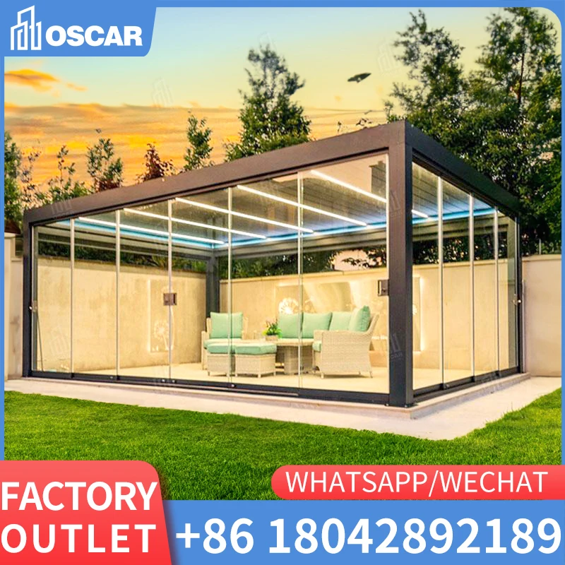 Modern Design Winter 4x3 Terrace Motor Restaurant Pavilion Gazebo Aluminium Pergola Motorised Louvre Roof Price White PE