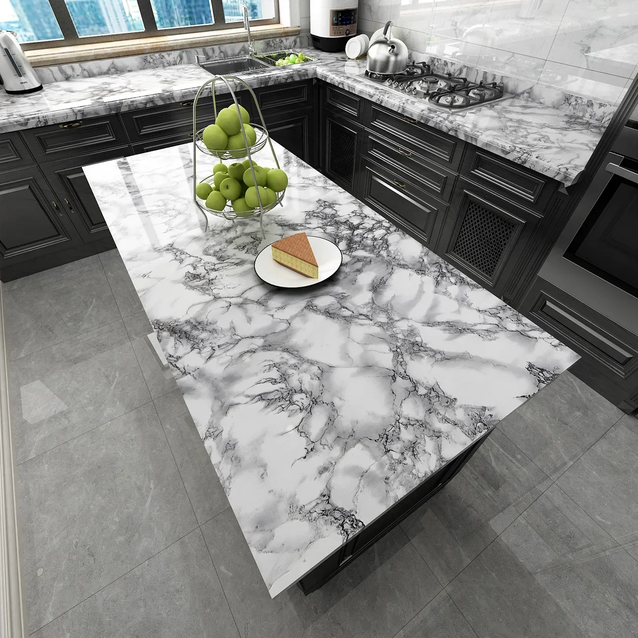 PVC Self-adhesive Kitchen Waterproof And Oil Proof Marble Decal Cabinet Stove Top Desktop Refurbished Wallpaper