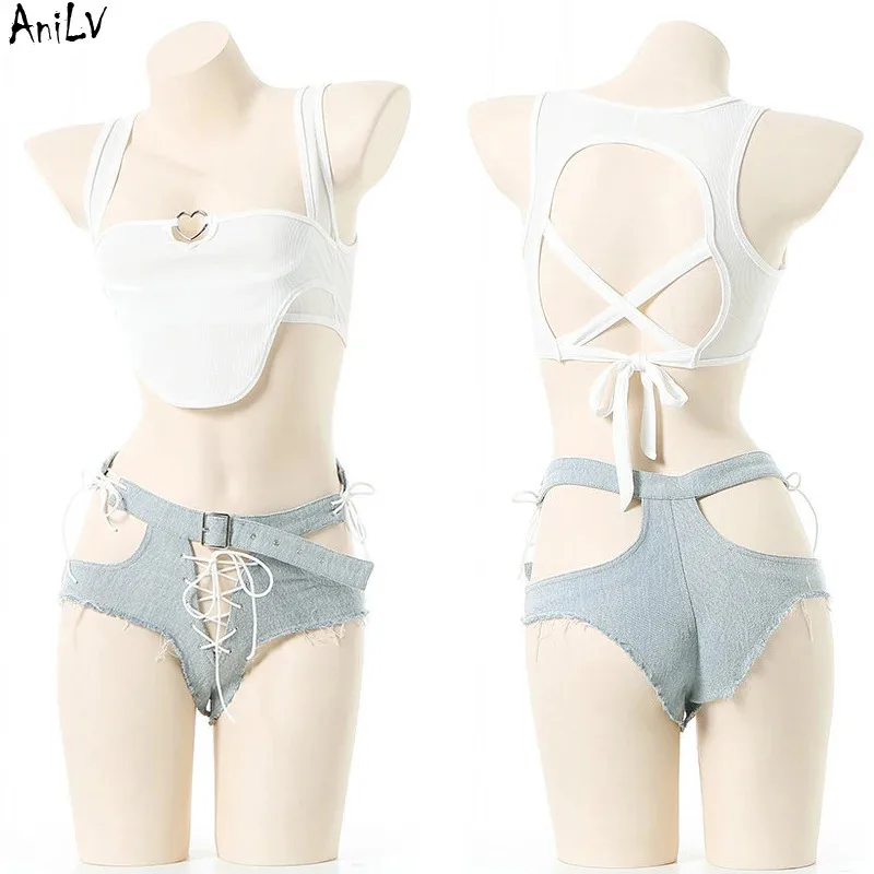 

AniLV Summer Beach Hot Girl Ripped Denim Shorts Outfits Women Music Festival Party Unifrom Costumes Cosplay 2022 New