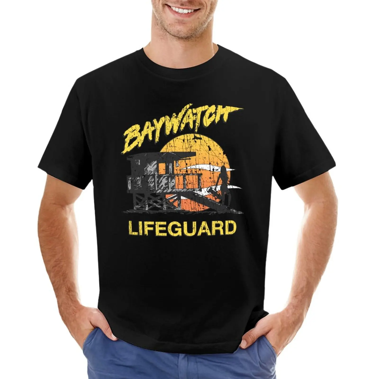 Футболка Baywatch Lifeguard Sunset 1989, забавная футболка, футболки-тяжеловесы, большие футболки для мужчин