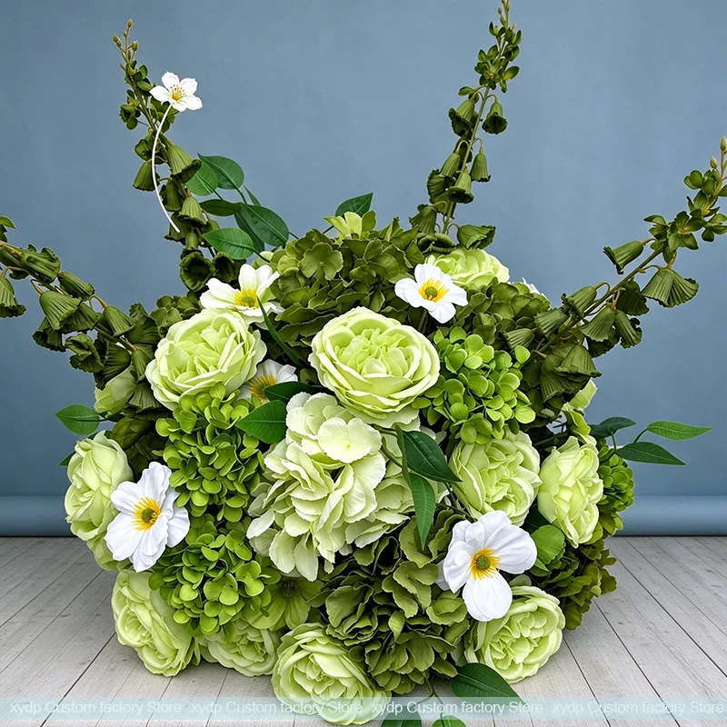 Luxuriöse grüne künstliche Rosen-Hortensien-Blumenkugel, Hochzeitstisch-Mittelstück, grüne Blumenarrangements für Hochzeitsfeier-Dekoration – Detail 6