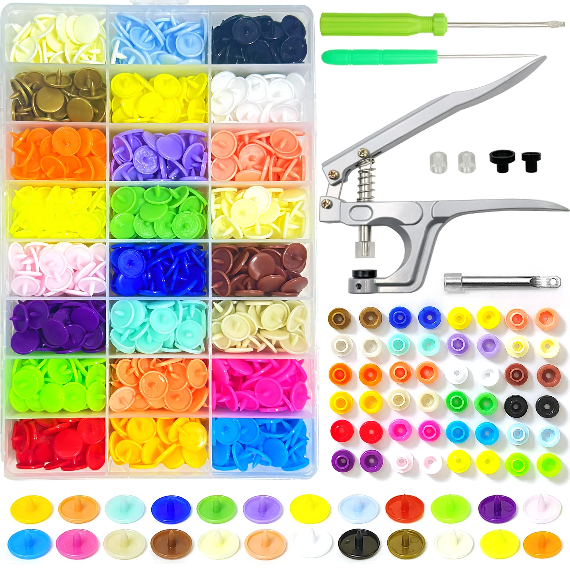 

1442pcs 24 Colors Plastic T5 Snap Buttons with Snaps Pliers Set, Plastic Snaps Hand Tool Snaps Fastener Perfect for Clothes