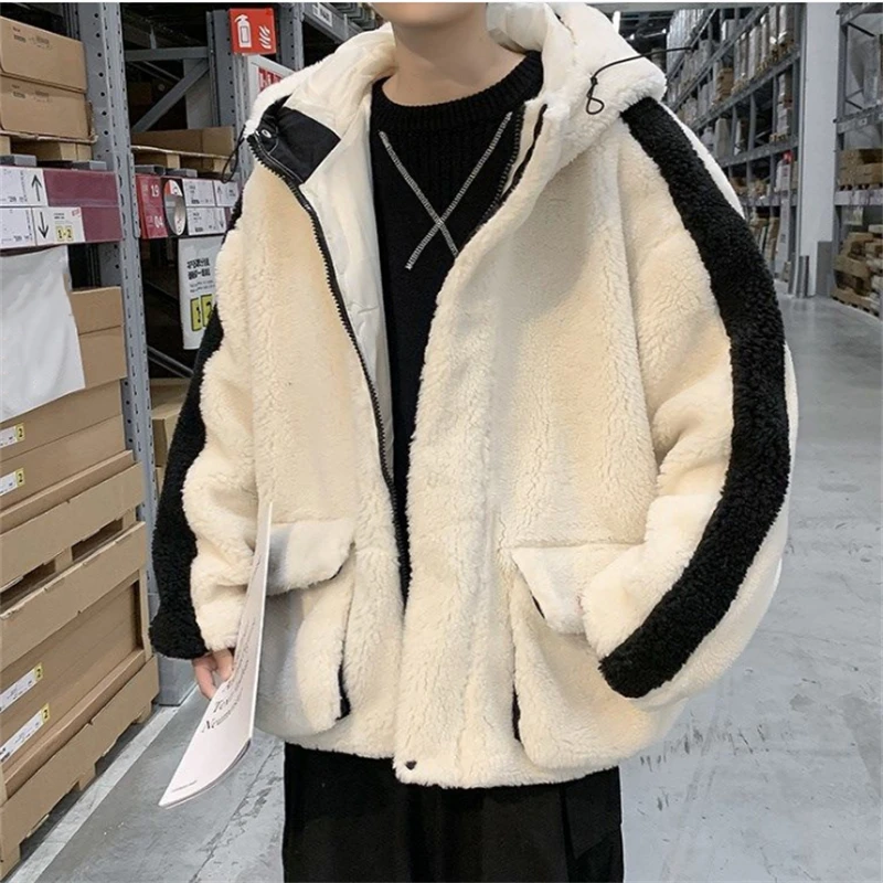 

Men's Warm Coats Fashion Stand Collar Polar Fleece Jacket Autumn Winter Men Wild Streetwear Loose Male Coats Veste Homme