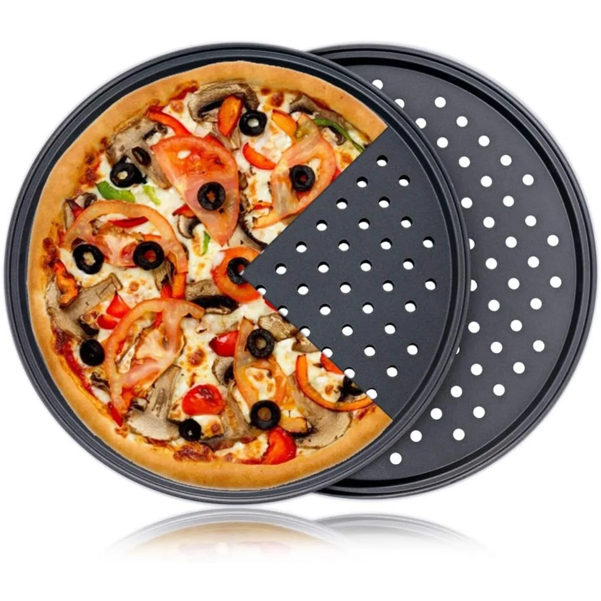 2/1 Pcs Pizza Pan with Holes Carbon Steel Perforated Non-Stick Tray Tool Crispy Round Baking Kitchen Cooking Toolfor