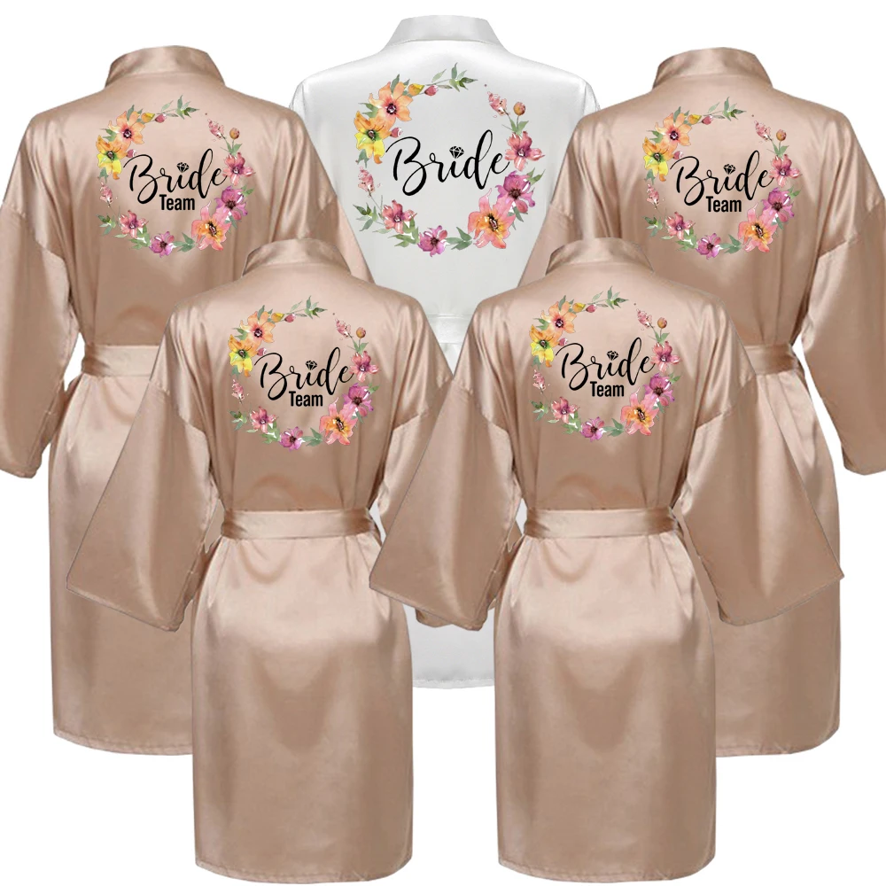 Satin Silk Robes Wedding BathRobe Bride Bridesmaid Dress Gown Women Clothing Sleepwear M006