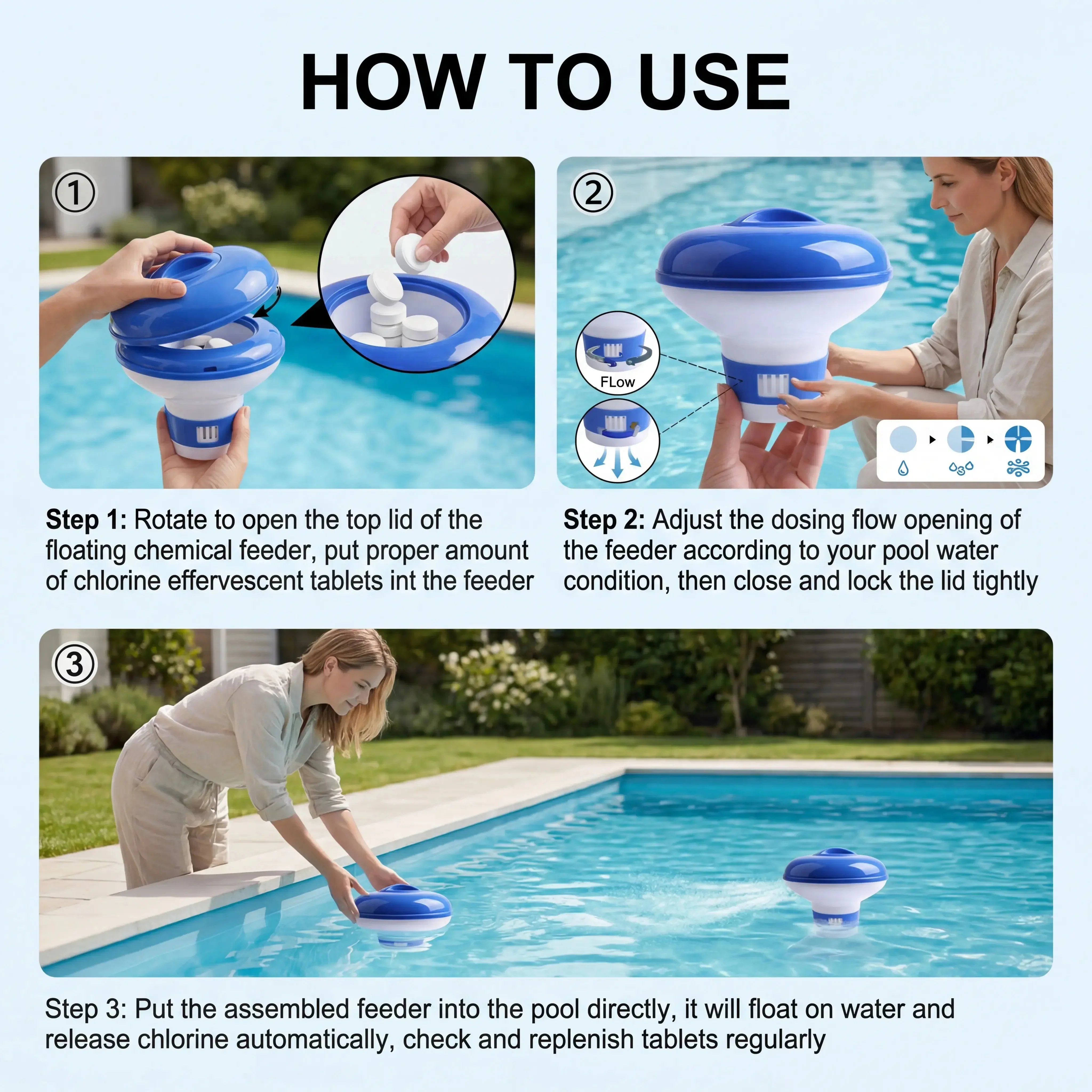Schwimmende Behälter für Schwimmbadreinigung, schwimmender Chlormittelspender, Sterilisator, Brausetabletten-Spender – Detail 10