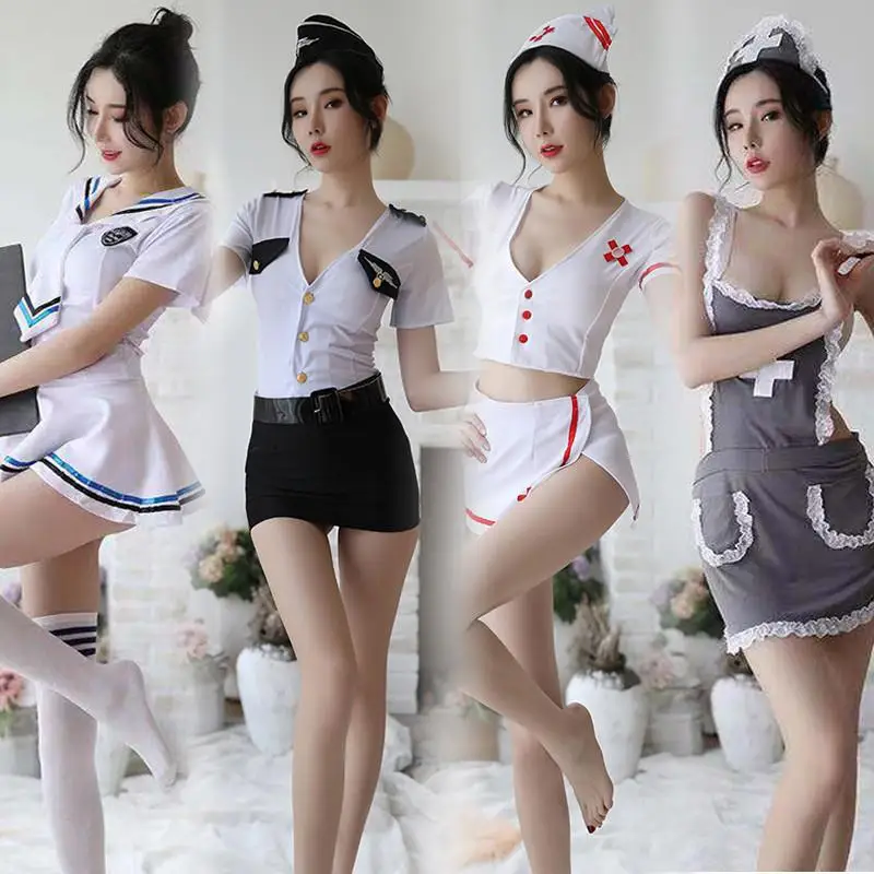 Sexy Gathered Short Skirt Sailor Suit Nightclub Roleplay Nurse Uniform Women's Maid Police Officer Costume Set