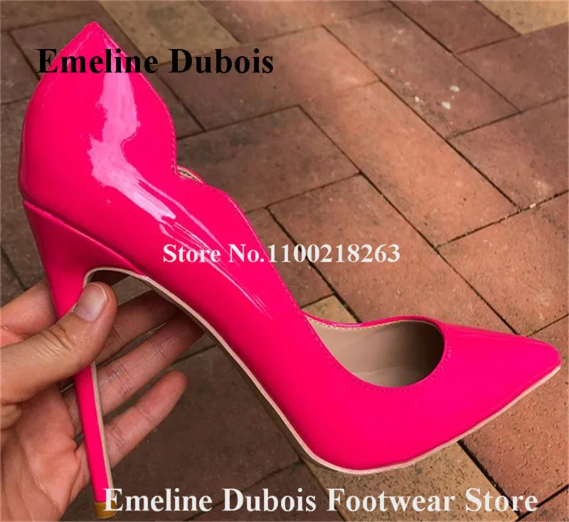 

Patent Leather Pumps Emeline Dubois Designer Pointed Toe Rose Pink Green Yellow Stiletto Heel Dress Shoes Slip-on Shallow Heels