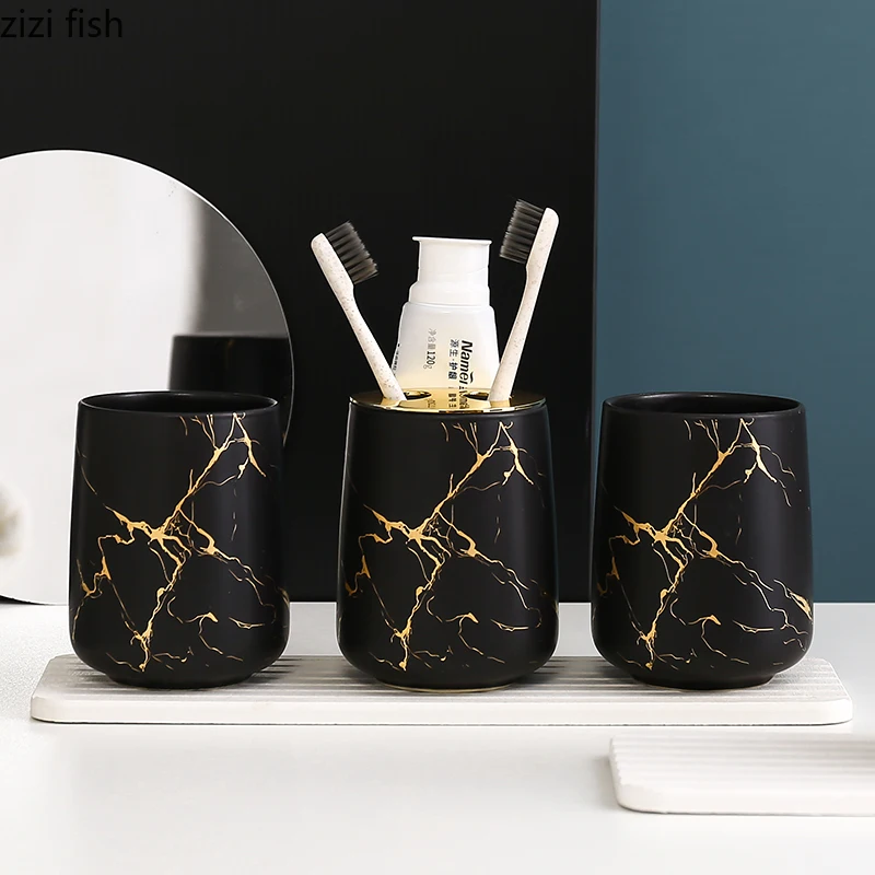 Matte Gold Ceramics Bathroom Set Decoration Soap Dispenser/Toothbrush Holder/cup/Soap Dish tray luxurious bathroom Washing Set