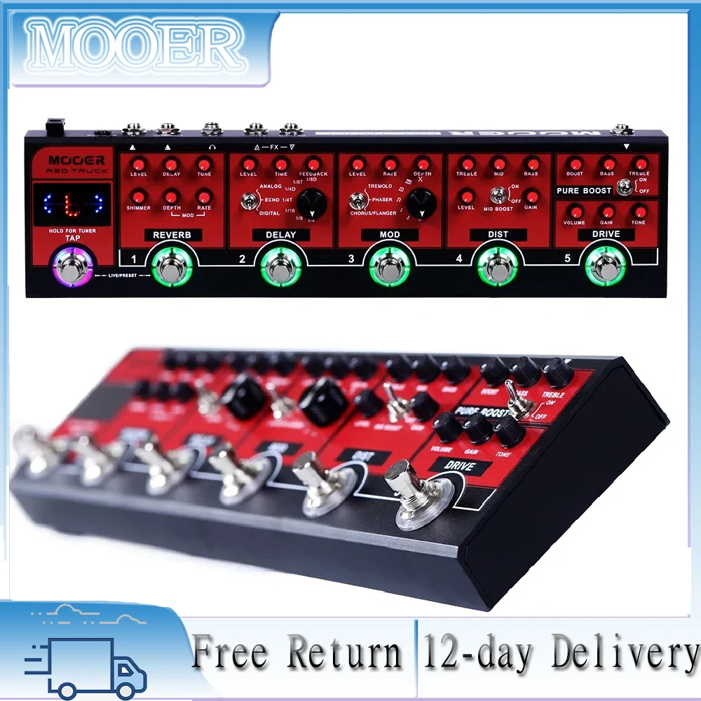 Mooer Guitar Effects Pedal Cpt1 Red Truck 6 In 1 Combined Effects Pedal Boost Overdrive Distortion Modulation Delay Reverb Tuner