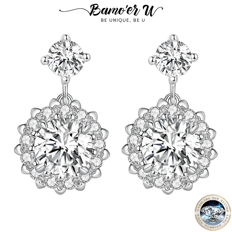 

Bamoer U 1.3CT Moissanite Drop Earrings with Dazzling Zircon Layered Ear Stud for Women Luxury Wedding Gift 925 Sterling Silver