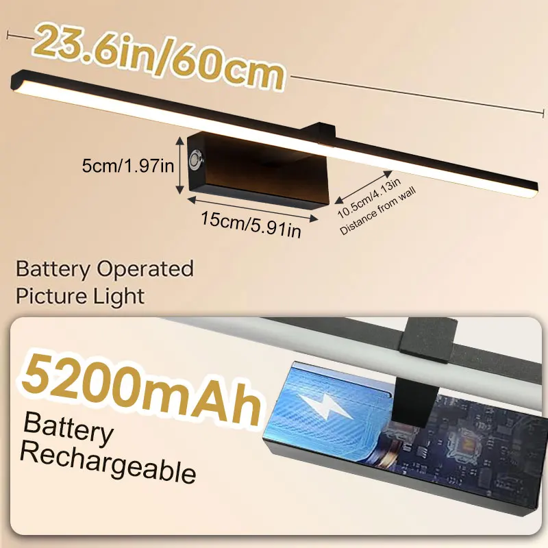 Battery Operated Wall Sconces 5200mAh Rechargeable Wireless Wall Lights 3CCT Dimmable LED Wall Lighting Remote Control Hard-wire