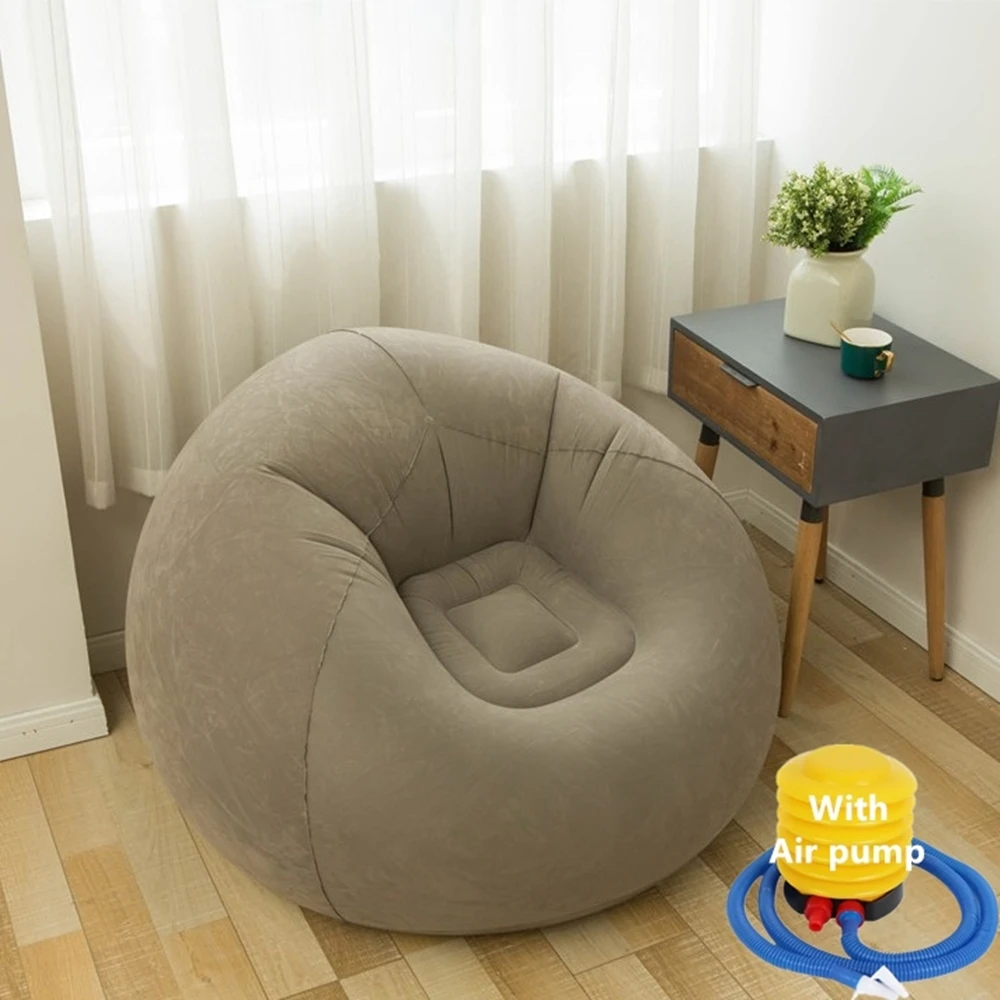 

Lazy Inflatable Sofa with Air Pump Flocking Foldable Lounge Chair Single Person Portable Sofas for Adults Bedrooms Camping