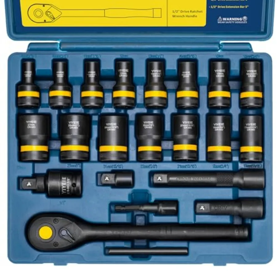 

22-Piece Bolt Nut Extractor Socket Set, 1/2" Drive Wheel Lock Removal Kit with Ratchet Wrench, Locking Lug Nut Removal Tool for
