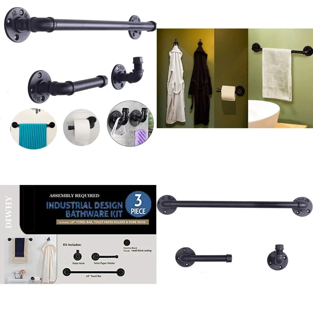 

Bathroom Pipe Fixture Set: 3-Piece with Robe Hook, 18 Towel Bar, Toilet Paper Holder