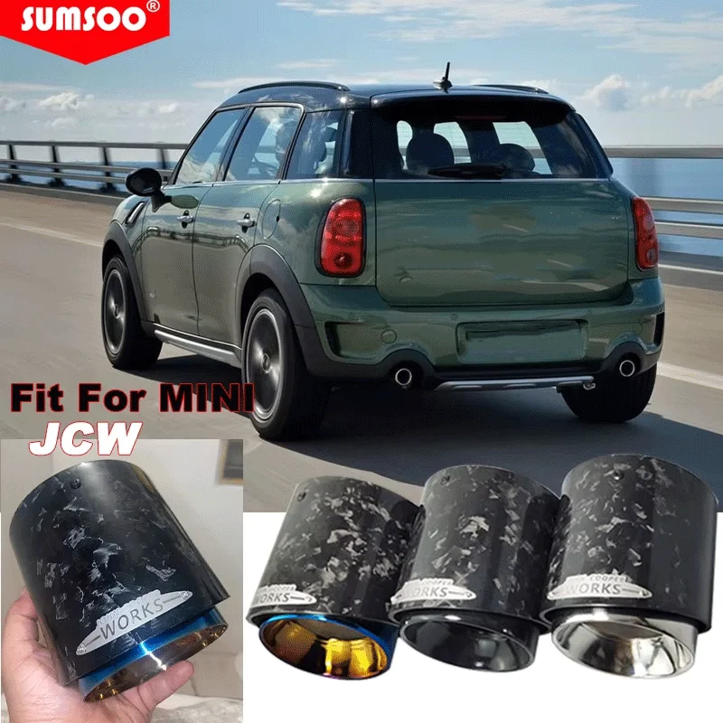 Genuine SUMSOO 1PCS Black chrome/Burnt Blue/Sliver forged carbon fiber muffler tip for Mini Cooper F R series exhaust tip