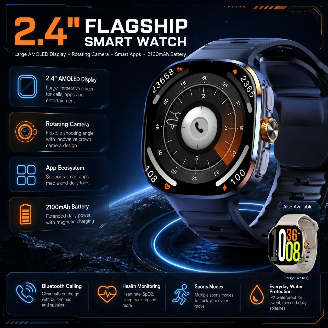 M99 Smartwatch 5G with 2.4inch AMOLED Screen 900W Rotating Camera WIFI GPS Position Compass NFC Bluetooth Smart Watch Men Women