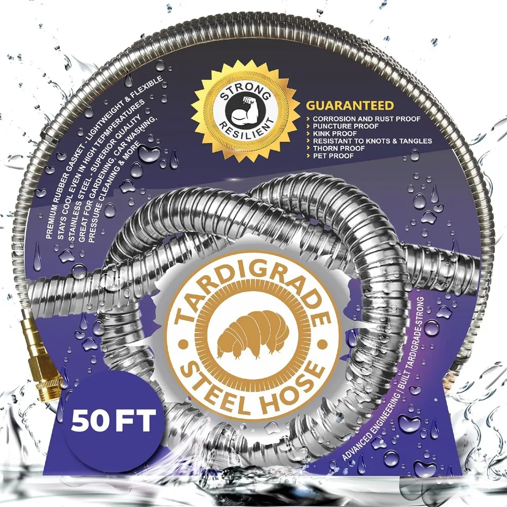 

Tardigrade Steel Hose 50FT, Stainless Steel Water Hose, 50 FT, Heavy Duty, Flexible, High Pressure Outdoor, L