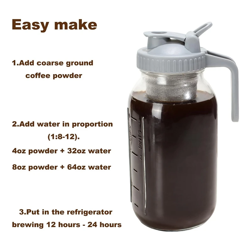 فلتر القهوة البارد لتنظيف القهوة مع غطاء صنبور بعرض 64 أونصة