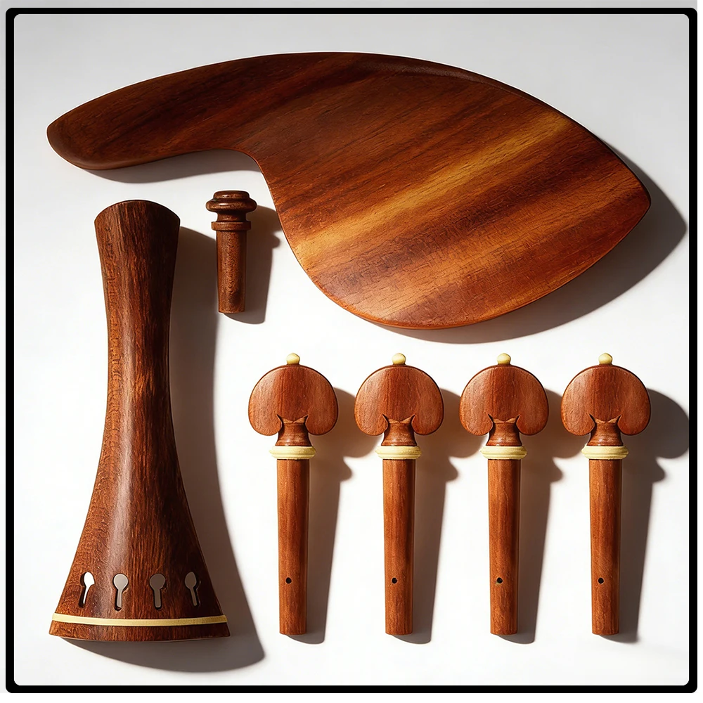 

4/4-4/3 Violin Set Redwood Hnlaid with Boxwood 4Pcs/set(Pull String Board+Chord Axis+Tail Nail+Chin Rest)Replacement Fiddle Part