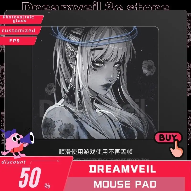 

Стеклянный игровой коврик для мыши Dreamveil, коврик для мыши с узором под заказ, улучшенный Гладкий игровой Настольный коврик для офиса и киберспорта, аксессуары