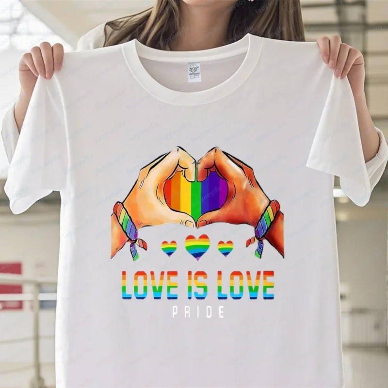 Pride T Shirts Men Rainbow Heart Pride Flag Shirt LGBT T-Shirts Tops Equality Gay Pride Slogan Printed Tshirt Trendy Unisex Tee