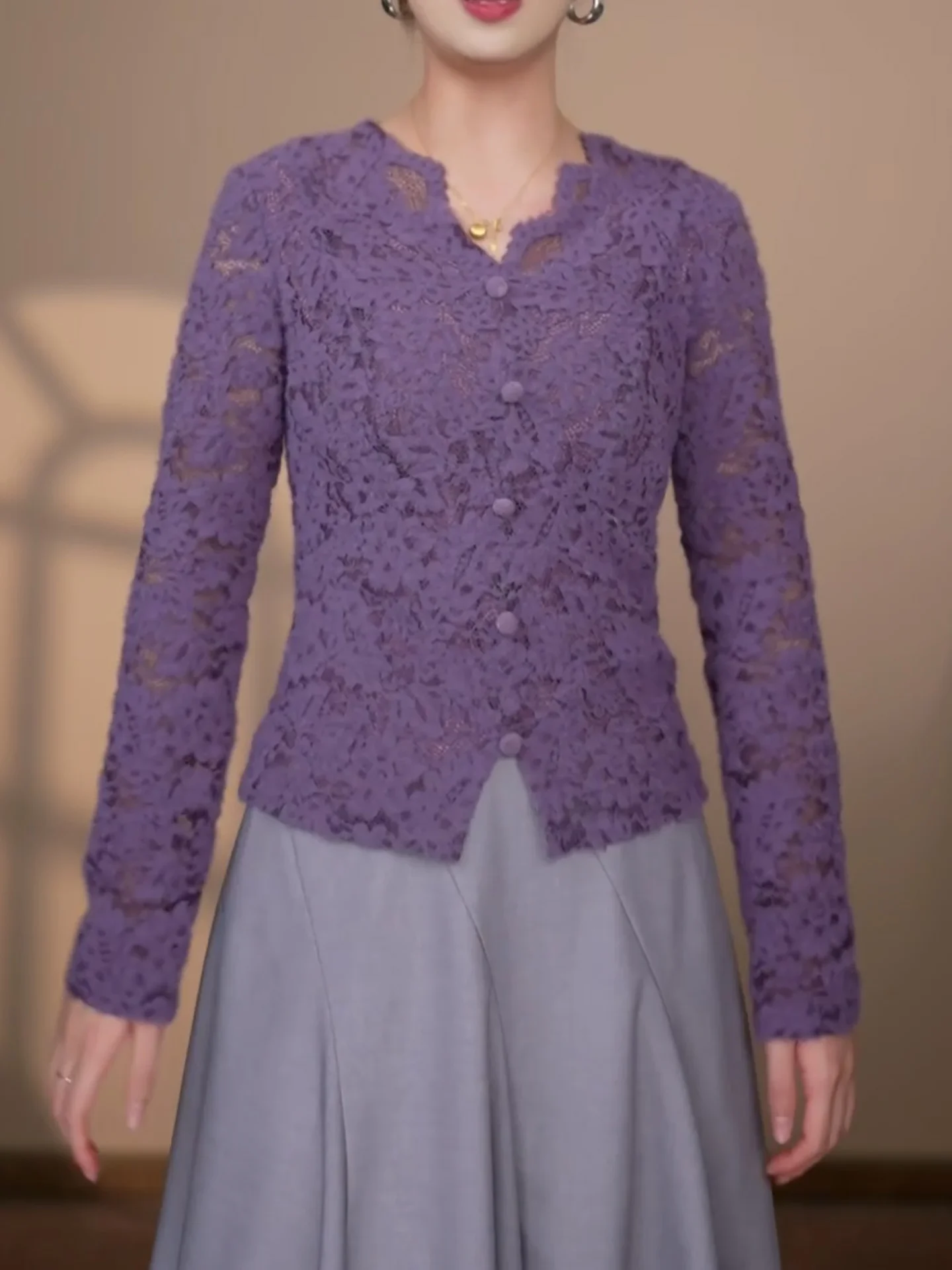 

Casual Purple Lace irt Women's plus Size Long Sve Versatile Slimming Top Autumn Winter New Sle Big Size Air Quali De...