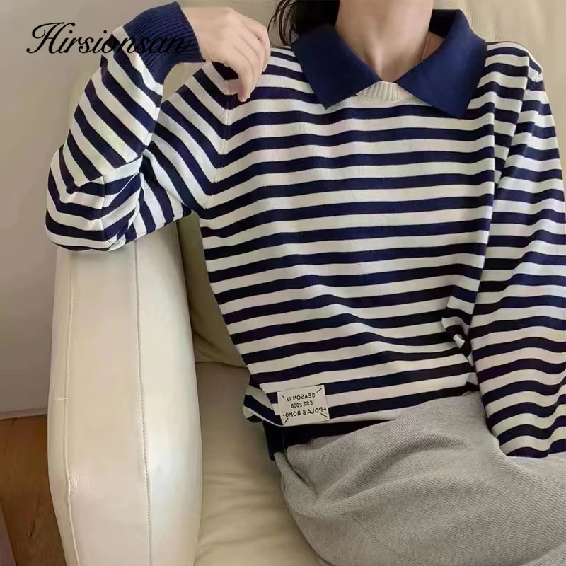 

Hirsionsan Winter Knitted Elegant Sweater Women Soft Basic Pullovers Tops Lady Casual Turndown Neck Streetwear Female Clothing