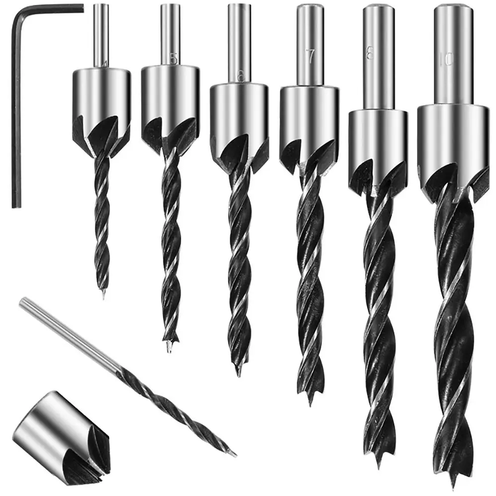 

3-10mm HSS Countersink Drill Bit Set High Carbon Steel Round Shank Chamfer Knife Drill Wood Plate Hole Openger Woodworking Tools