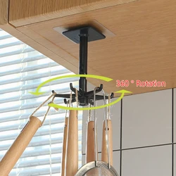 360° 6 Hook Under Shelf Kitchen Self Adhesive Utensil Organiser Wall Hook Hanging Rack Holder For Handbag Clothes Ties Bag Key