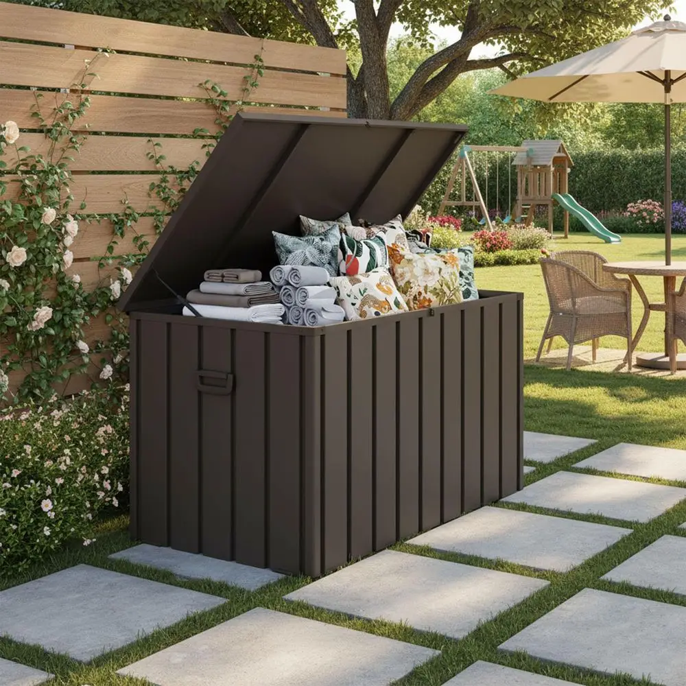 

Outdoor Deck Box 160 Gallon Waterproof Lockable Storage Box Container with Lid Deck Organization for Patio Cushions Side Table